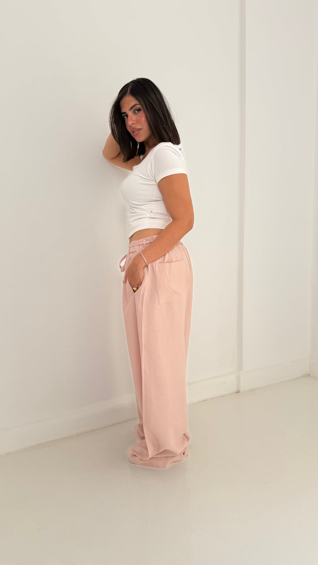 Pinky Linen Wide-Leg Pants