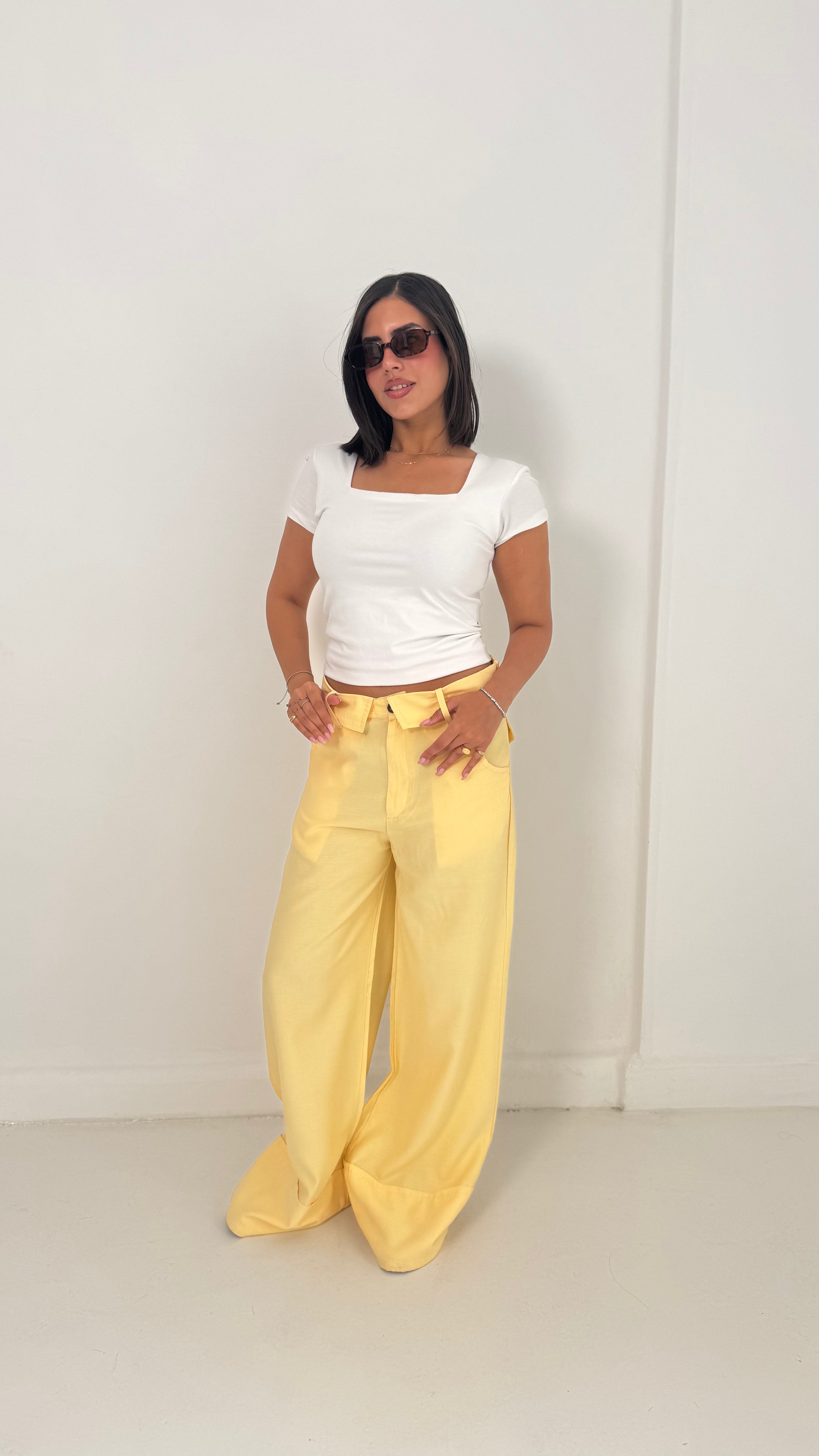 Fold-Over Waist Pants - Butter Yellow