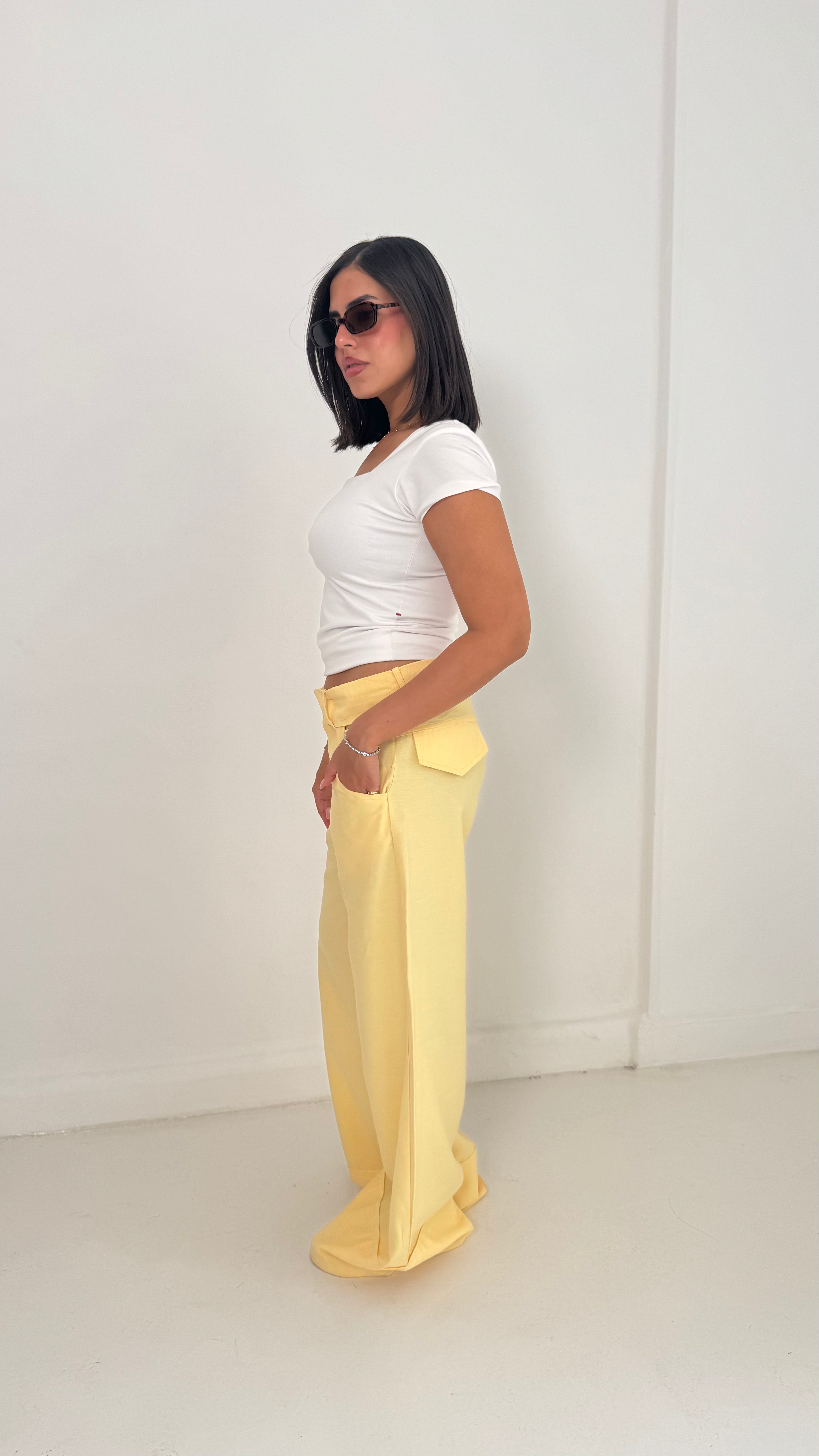 Fold-Over Waist Pants - Butter Yellow